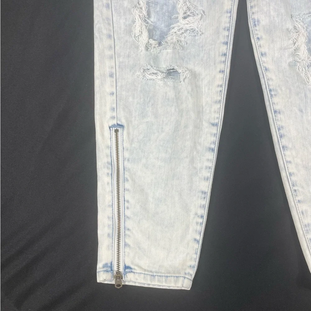Abercrombie And Fitch Women Blue Washed Distressed Straight Denim Jeans 28-0 - Picture 4 of 10